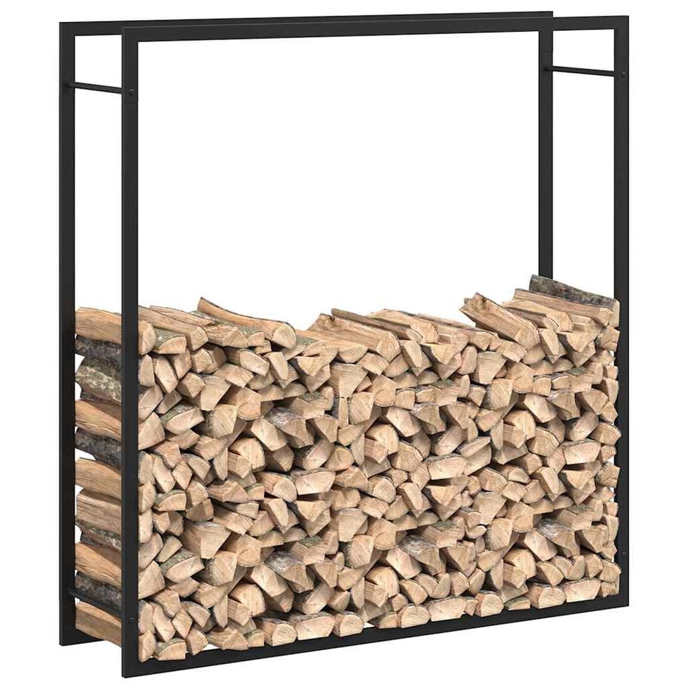Vedstativ 110×28×116 cm / stativ til ved i pulverlakkert stål – Mattsvart