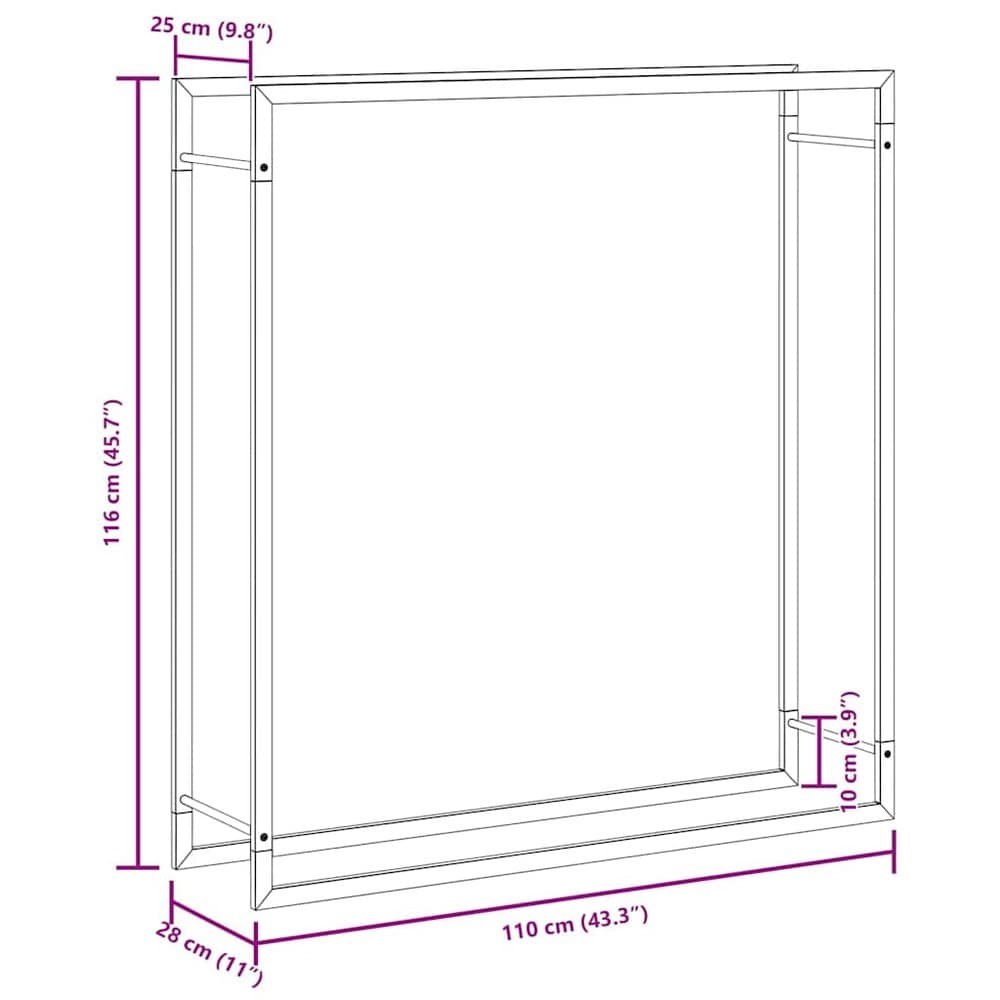 Vedstativ 110×28×116 cm / stativ til ved i pulverlakkert stål – Mattsvart