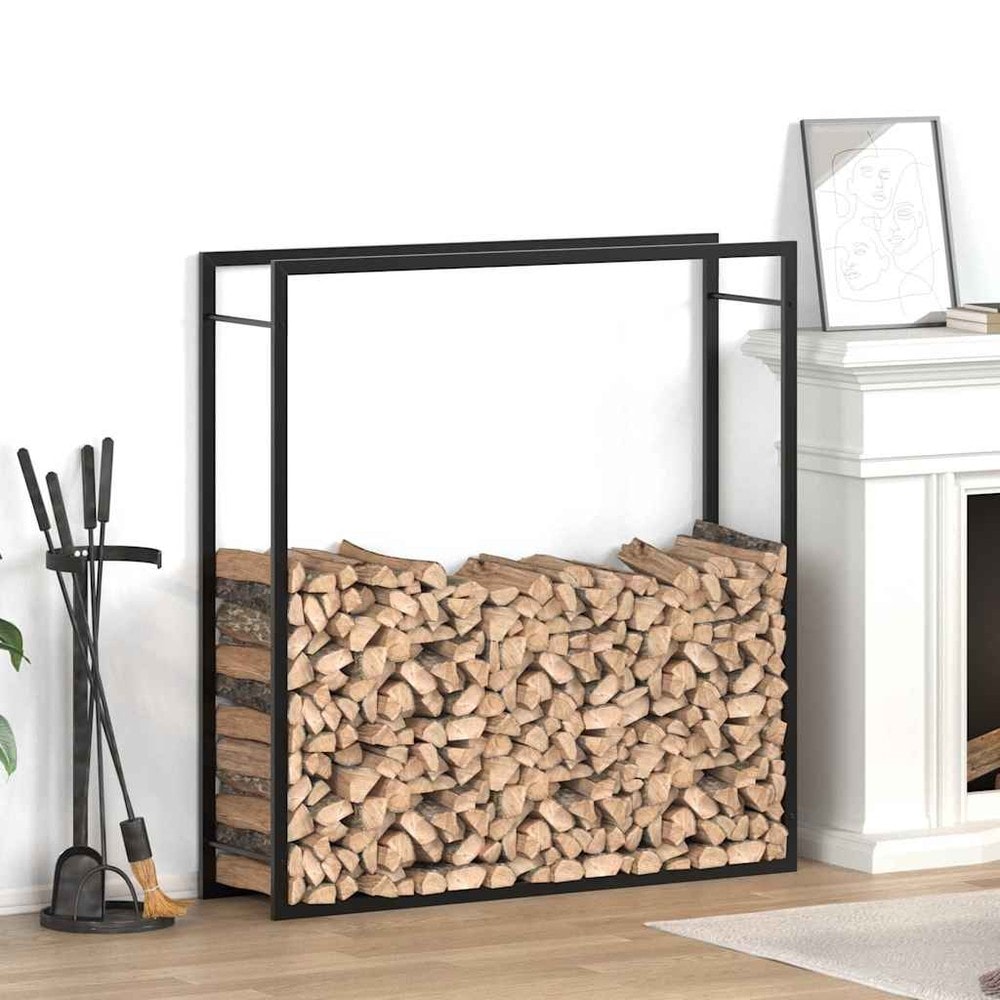 Vedstativ 110×28×116 cm / stativ til ved i pulverlakkert stål – Mattsvart