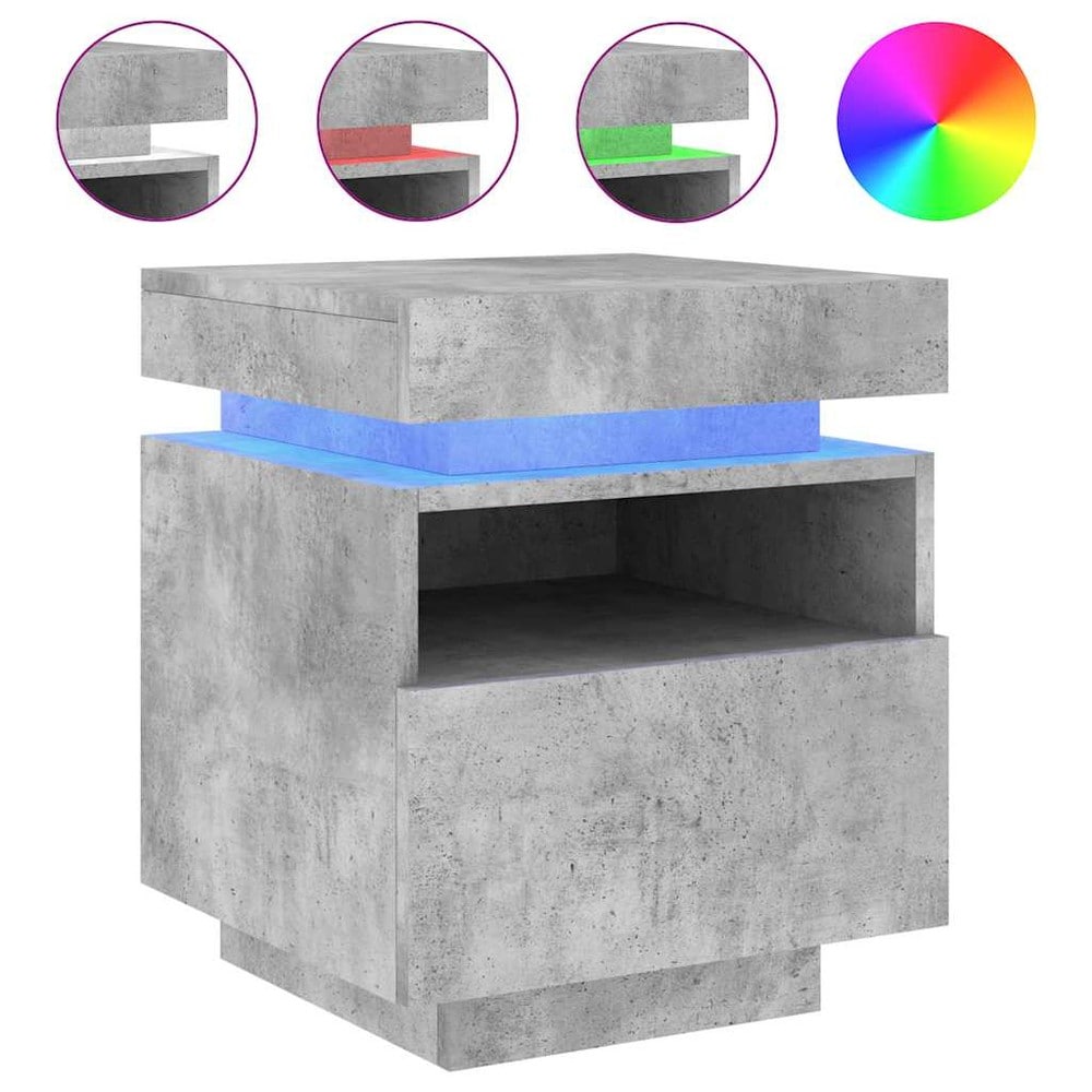 Nattbord 40×39×48,5 cm / sengebord med RGB LED-belysning og oppbevaring – Betonggrå