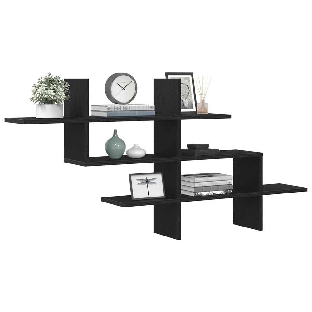 Vegghylle 124,5×18×60,5 cm / vegghengt hylle i konstruert tre – Svart