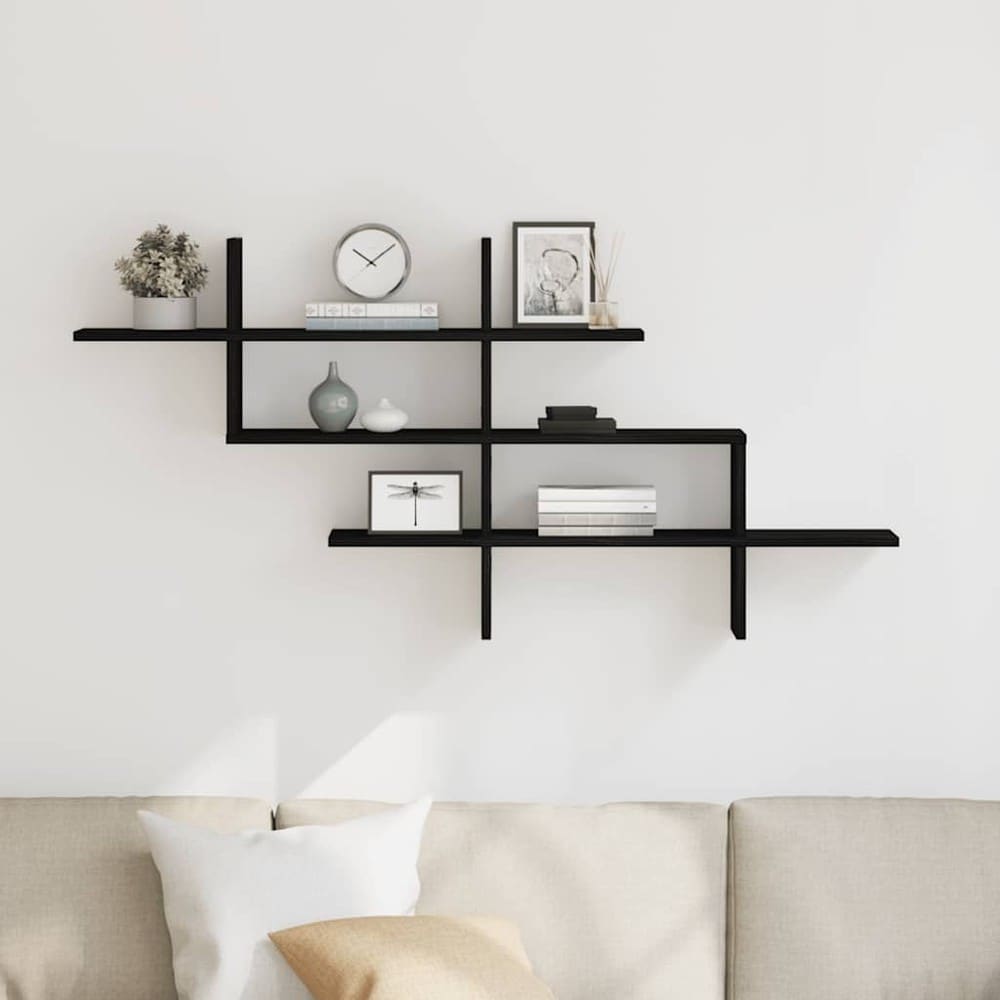 Vegghylle 124,5×18×60,5 cm / vegghengt hylle i konstruert tre – Svart