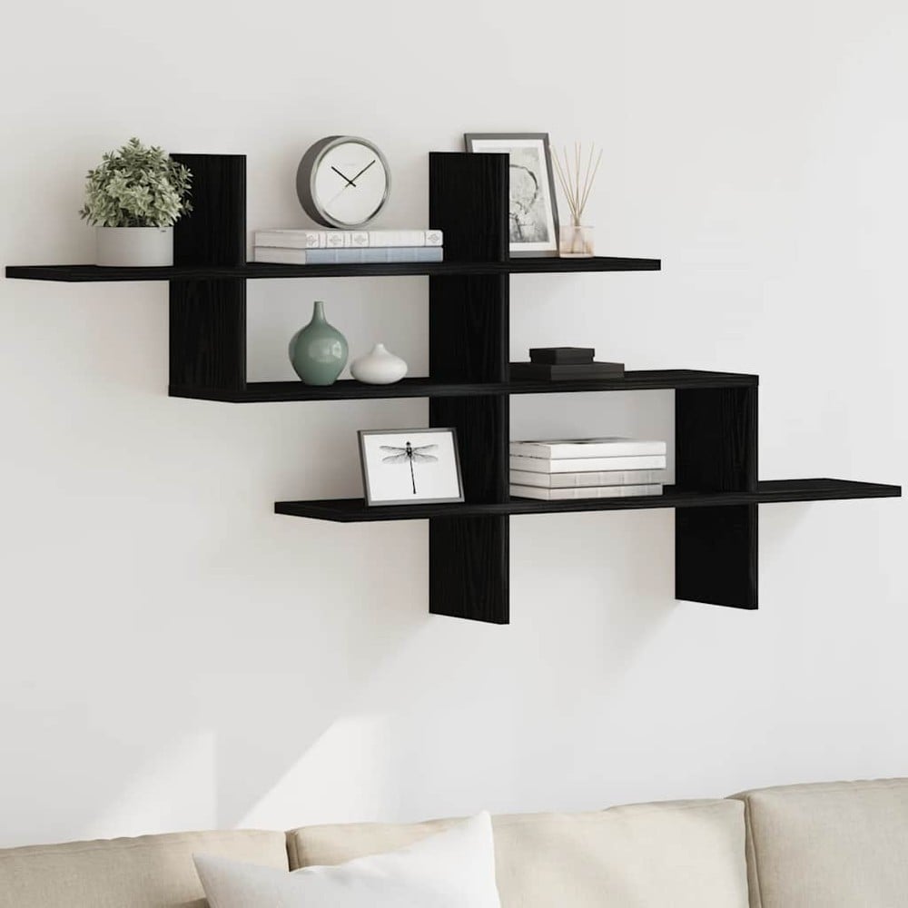 Vegghylle 124,5×18×60,5 cm / vegghengt hylle i konstruert tre – Svart