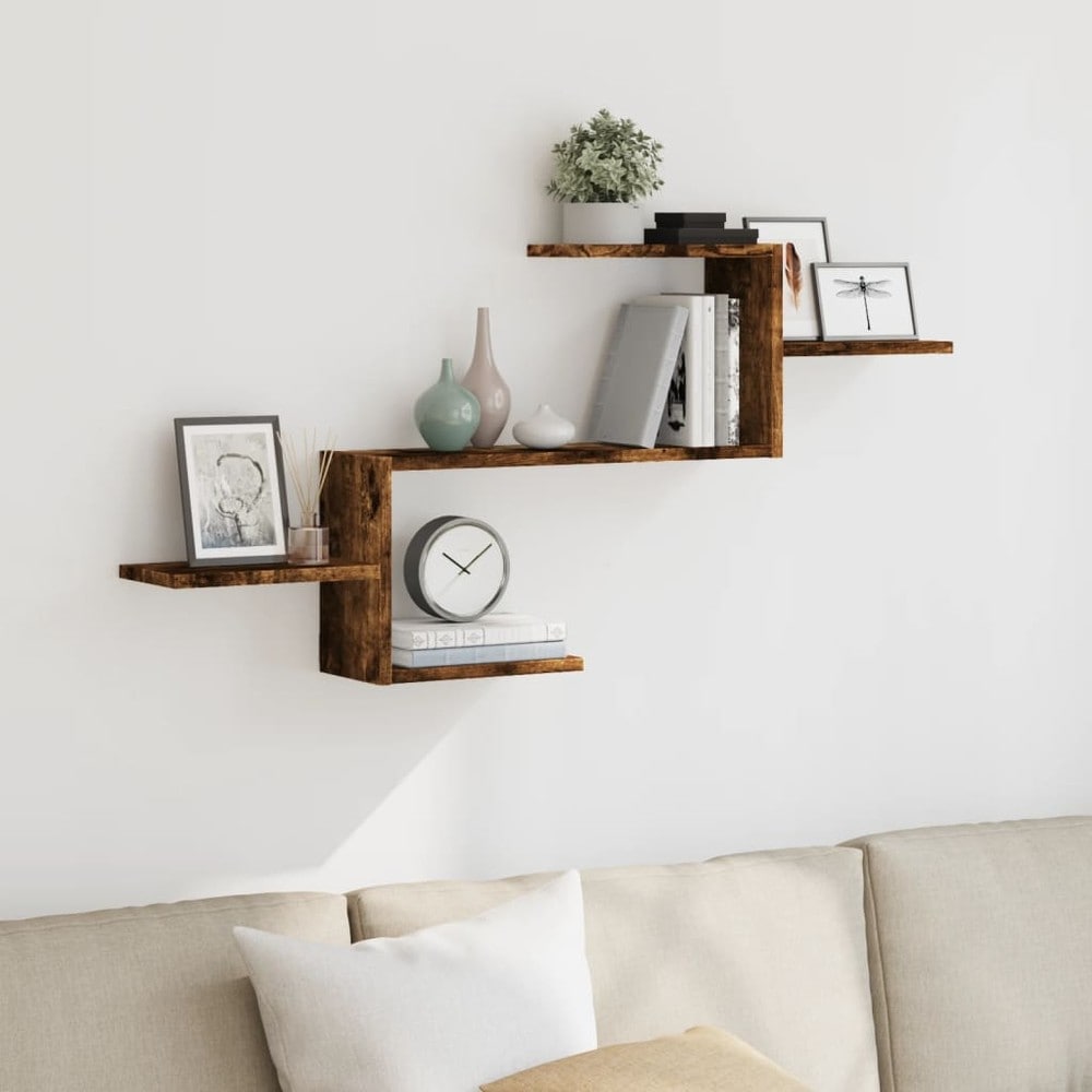 Vegghylle 104 x 15 x 49 cm – Røykfarget eik / Oppbevaringshylle til vegg / Dekorativ hylle