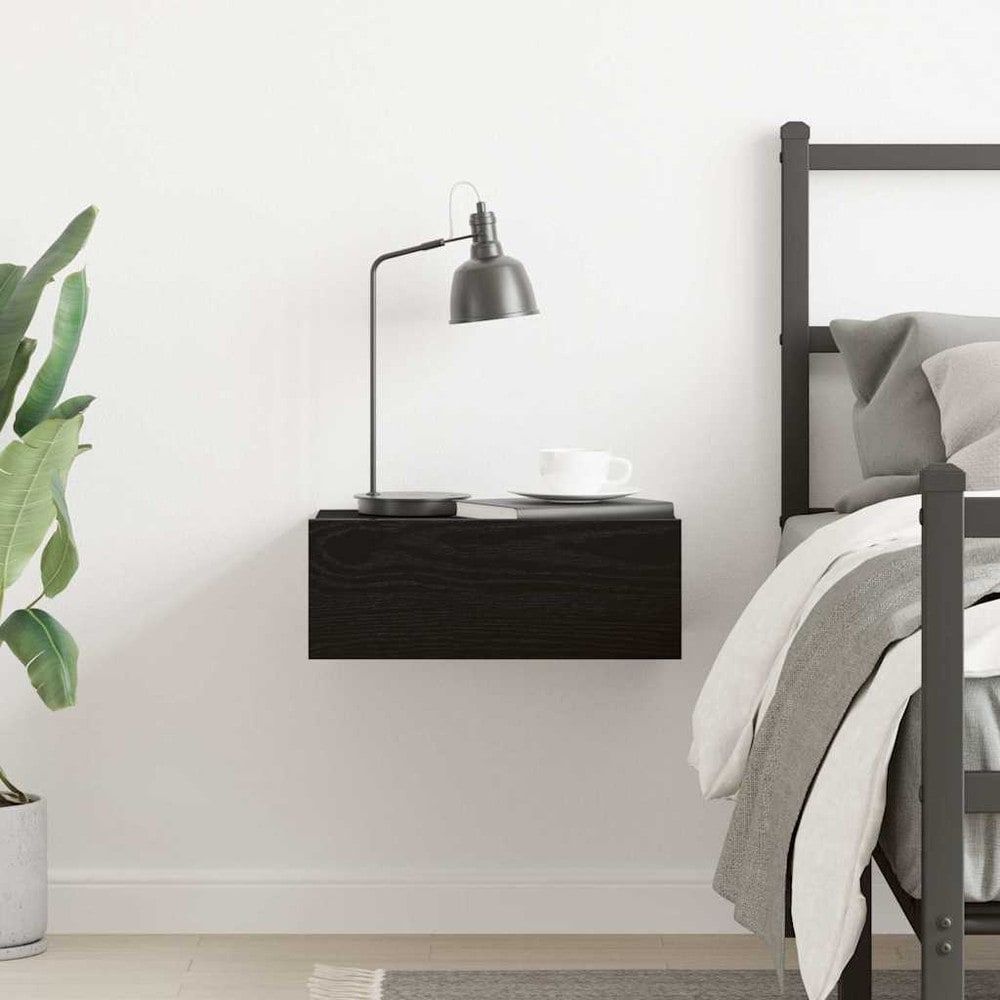 Sengbord til å henge på veggen 40x32x15 cm – Svart eik / Vegghengt nattbord / Nattbord med skuff