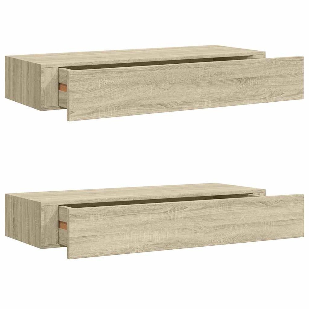 Vegghylle med skuff, 2-pakning, 60 cm – Eik / Skuffhyller / Hengende skuffhyller