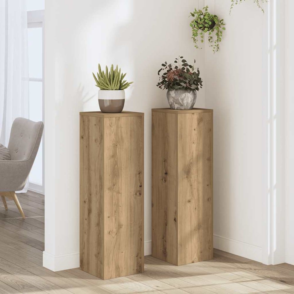 Blomstersøyle, 2-pakning, 25 x 25 x 80 cm – Artisan-eik / Plantesøyle / Sokler for potter