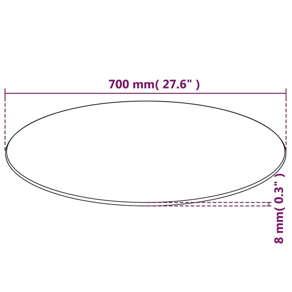 Rund bordplate i herdet glass Ø70 cm / glassplate til spisebord, salongbord og hagebord