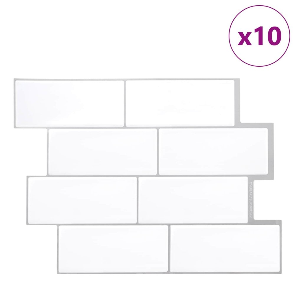 10 stk selvklebende veggfliser 29×21 cm / metrofliser / veggdekor – Hvit/grå