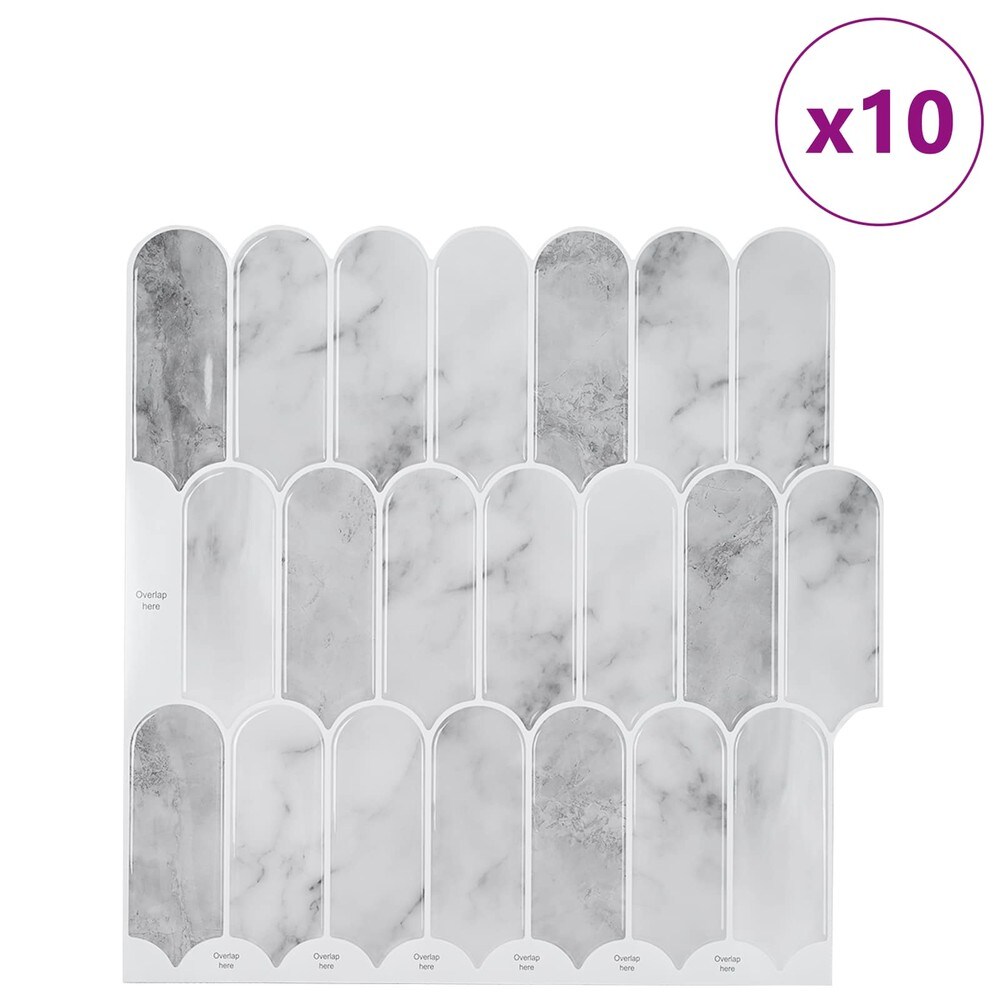 10 stk selvklebende veggfliser 30×30 cm / dekorplater med fjærmønster – Grå marmor