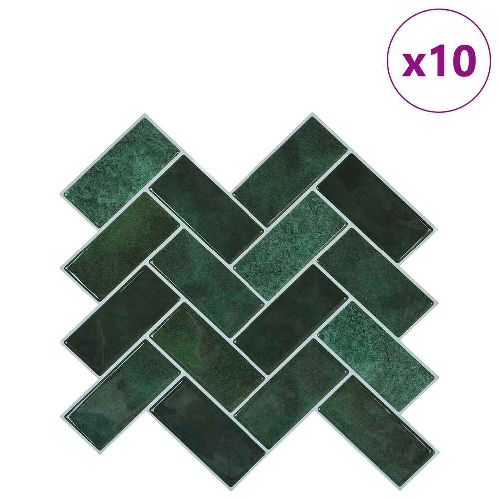 10 selvklebende veggfliser, 30×30 cm / dekorfliser i fiskebeinmønster / veggdekor – Mørkegrønn