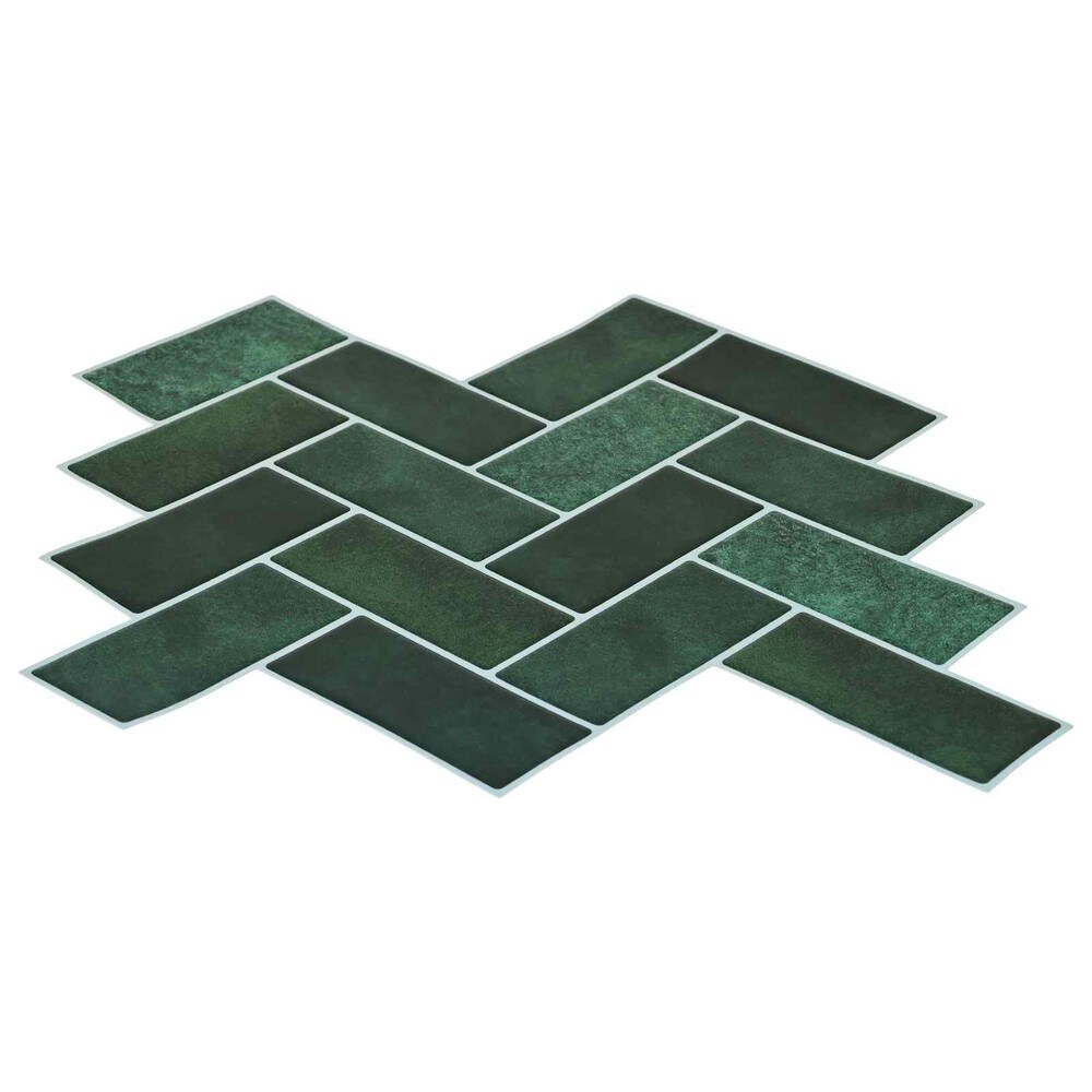 10 selvklebende veggfliser, 30×30 cm / dekorfliser i fiskebeinmønster / veggdekor – Mørkegrønn