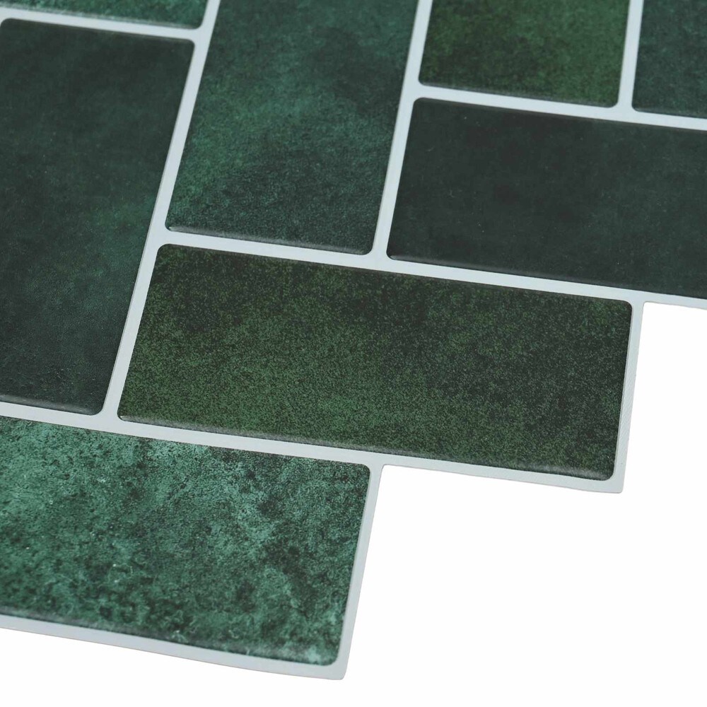 10 selvklebende veggfliser, 30×30 cm / dekorfliser i fiskebeinmønster / veggdekor – Mørkegrønn
