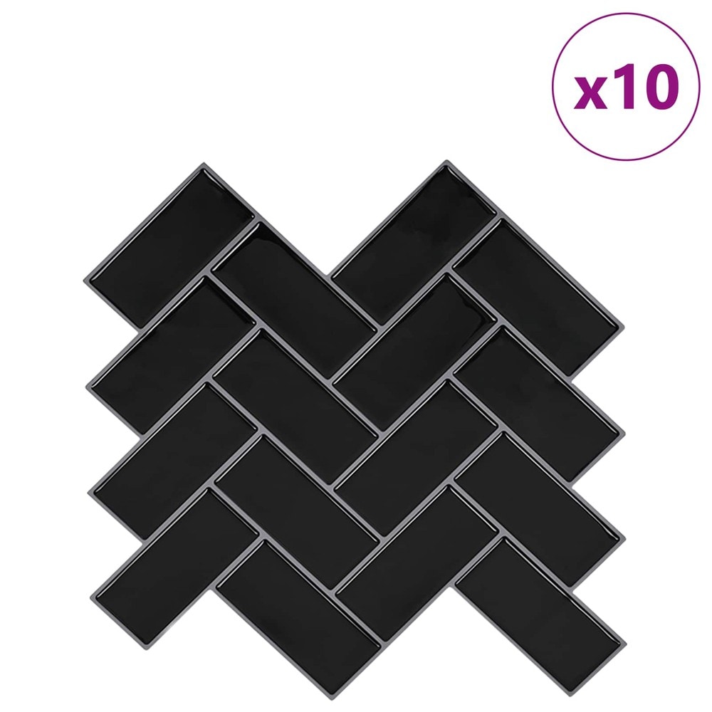 10 stk selvklebende veggfliser 30×30 cm / dekorfliser i fiskebeinmønster / veggdekor – Svart