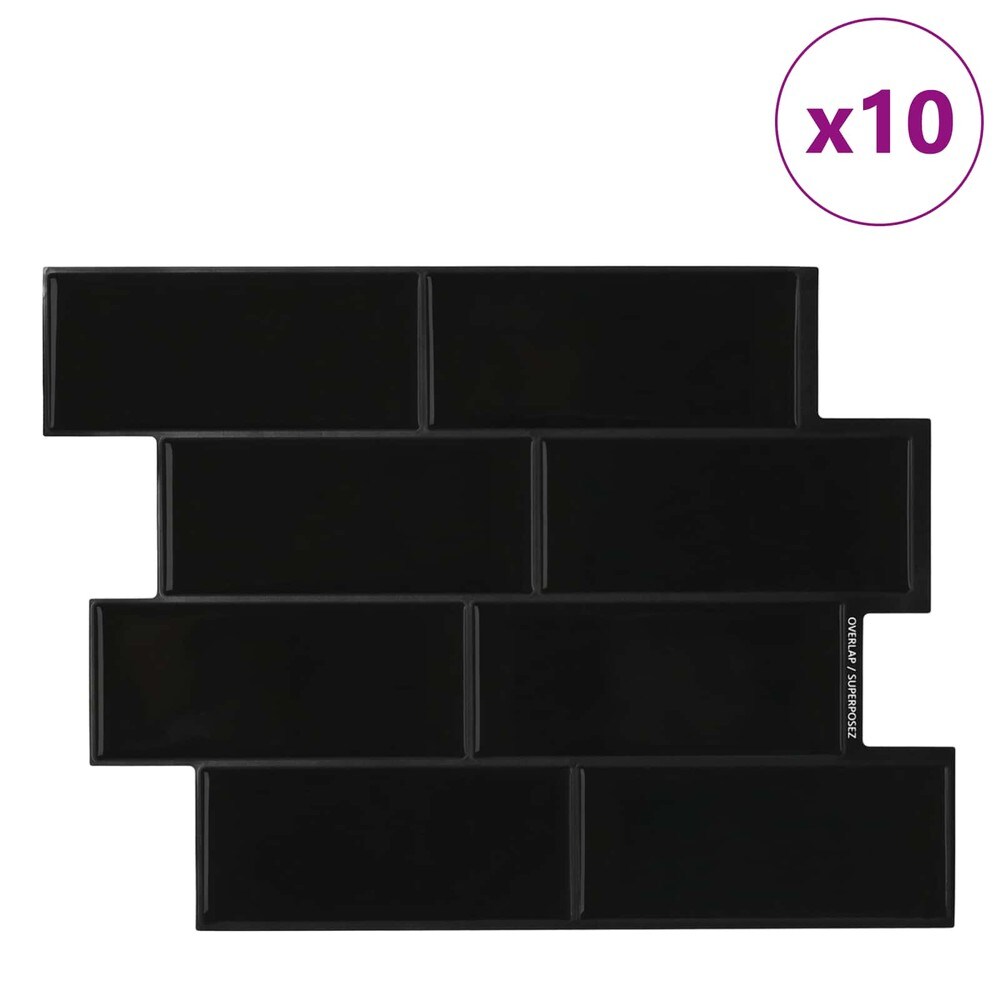 10 stk selvklebende veggfliser 29×21 cm / metrofliser / veggdekor – Svart
