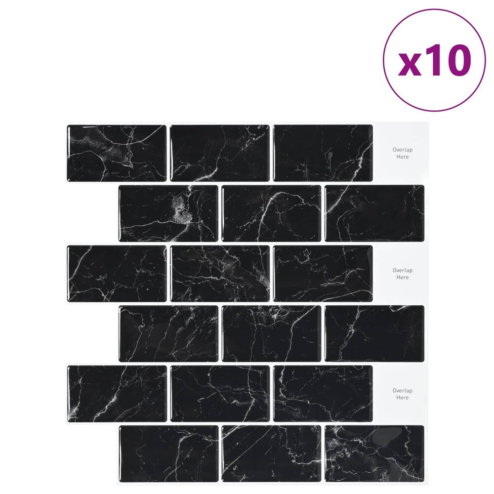 10 stk selvklebende veggfliser 30×30 cm / metrofliser med marmormønster / veggdekor – Svart