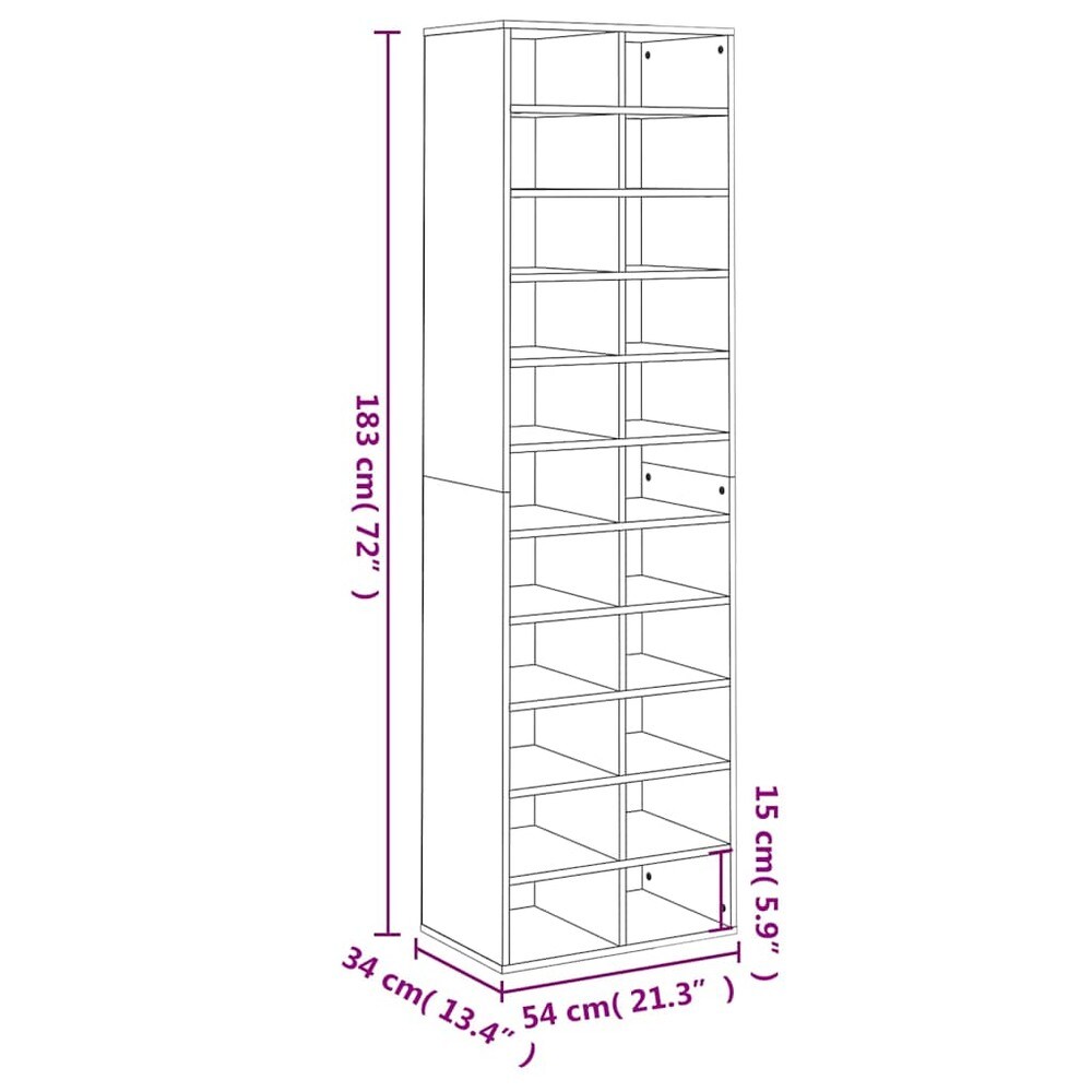 Skohylle 54×34×183 cm / reol med 22 rom / høy skooppbevaring – Hvit