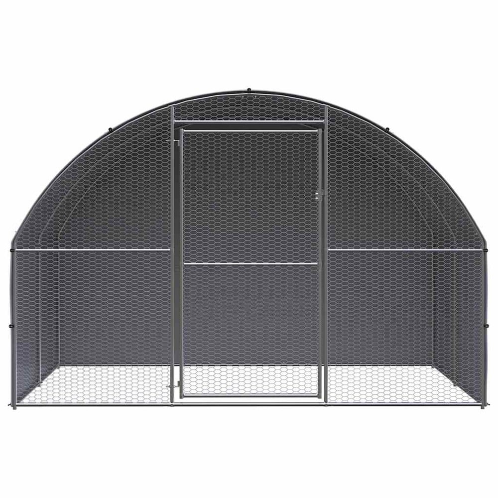 Hønsebur 3×2×2 m / hønsegård med tak / hønsehus i galvanisert stål og netting – Sølv/grå