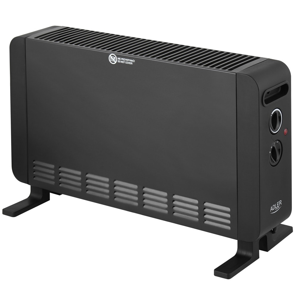 Konvektorovn 2000 W / varmeovn med 3 effektnivåer og termostat – Svart
