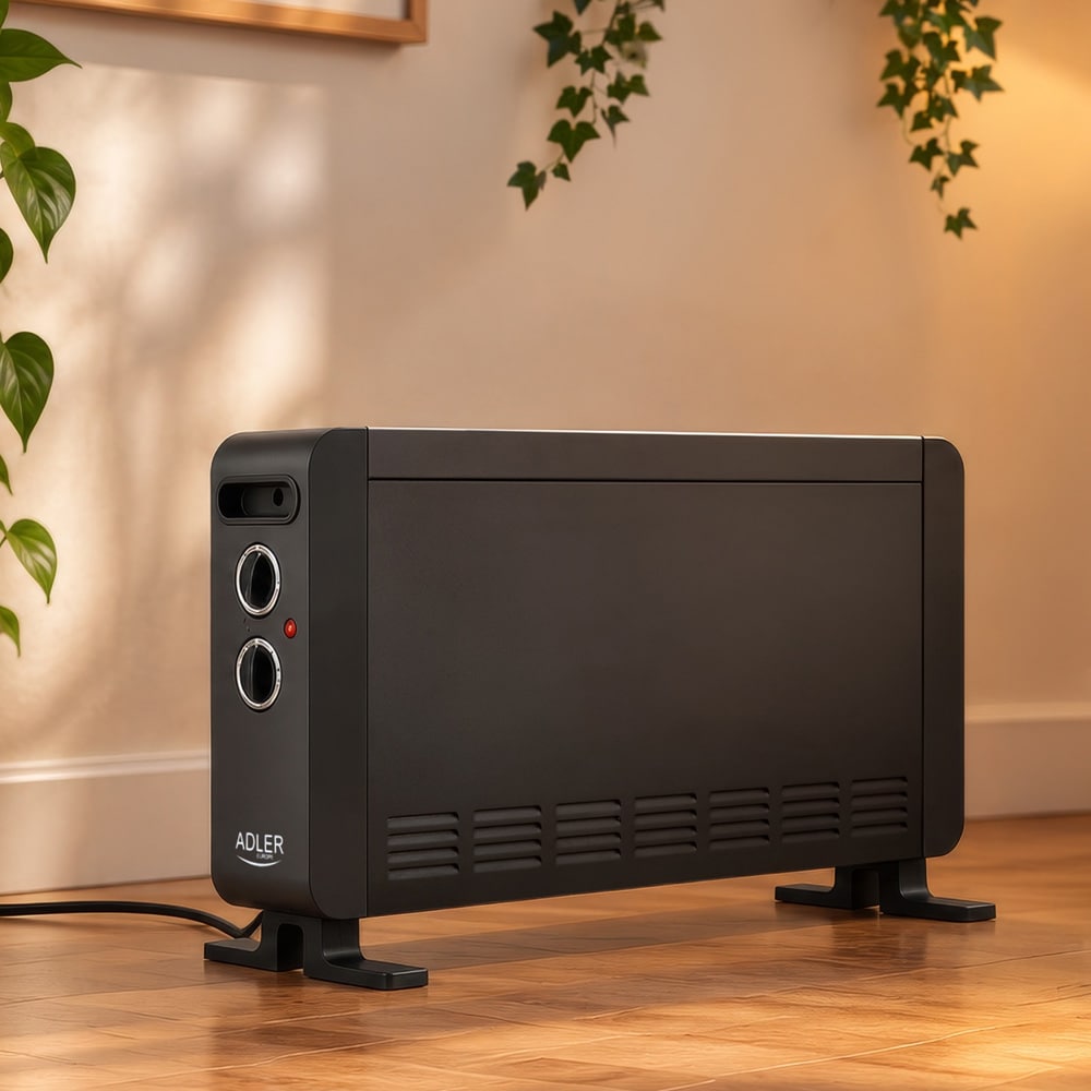 Konvektorovn 2000 W / varmeovn med 3 effektnivåer og termostat – Svart