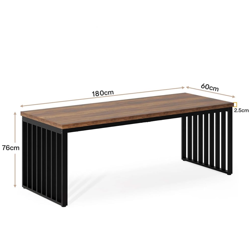 Spisebord 180 x 60 cm – Brun–Svart – Rektangulært kjøkkenbord – Spisebord med metallramme