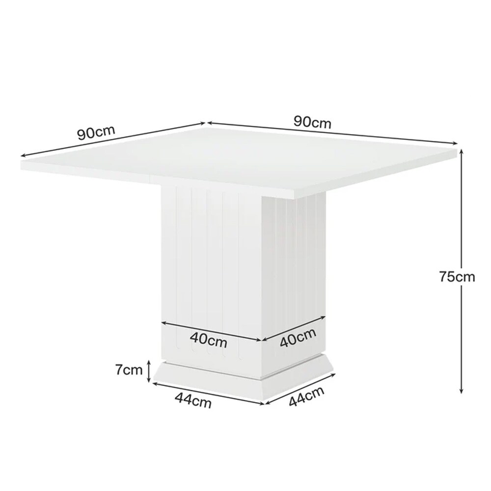 Firkantet spisebord 90 x 90 cm for 4 personer / Firkantet kjøkkenbord / Hvitt søylebord