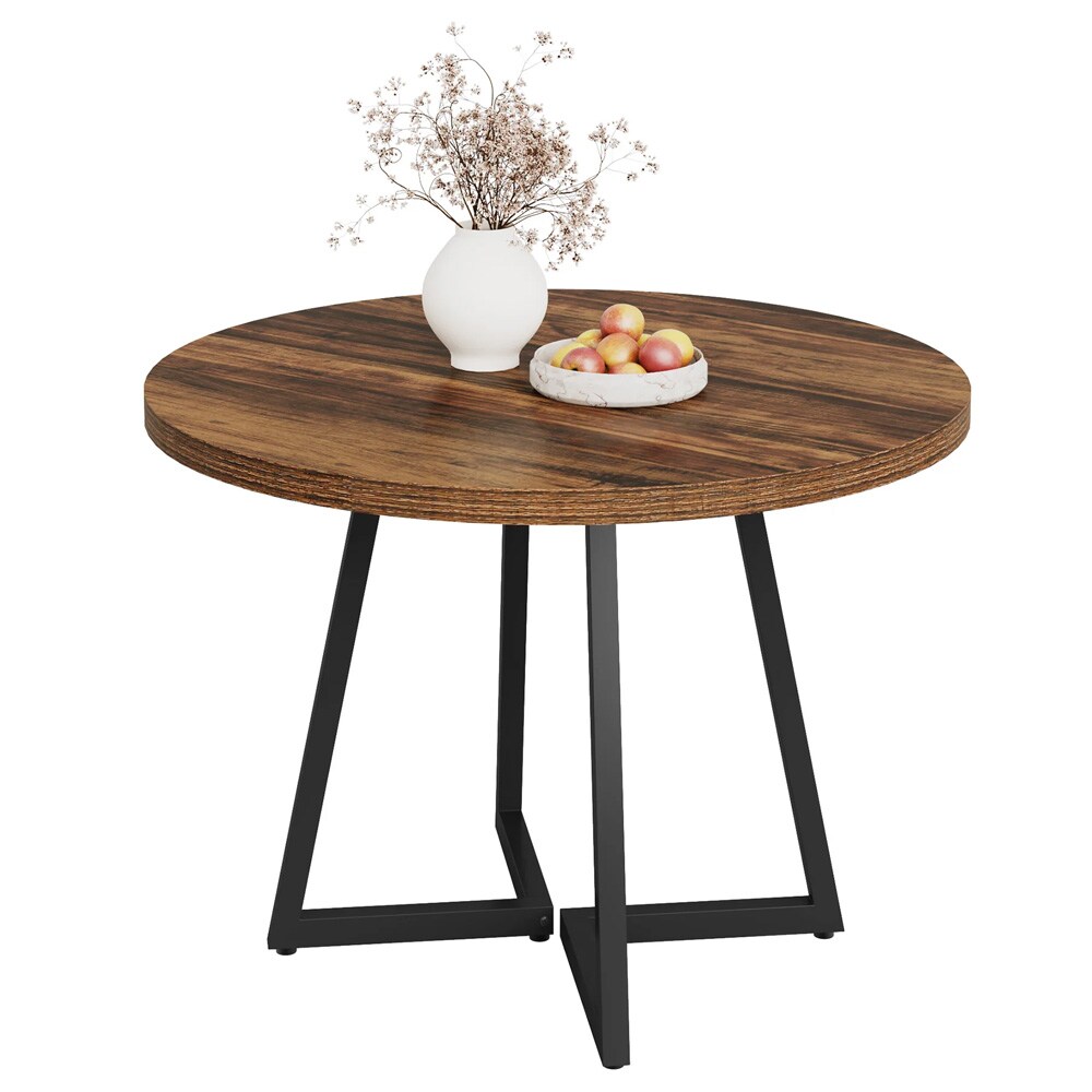 Spisebord for 4 personer med metallben / Rundt kjøkkenbord / Rundt spisebord med brun trelook