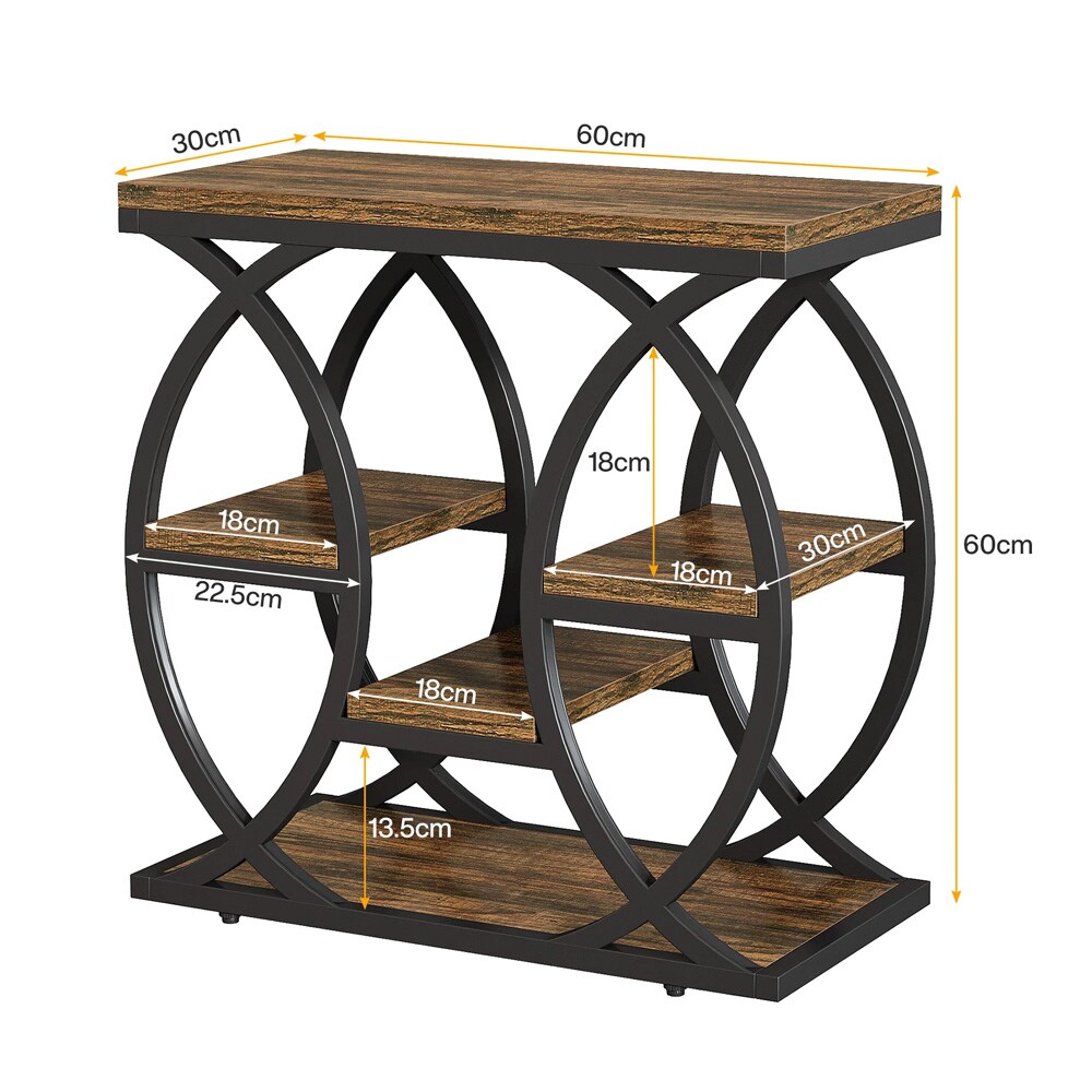Smalt sidebord med 4 hyller – Brunt / Nattbord med hyller / Avlastningsbord med oppbevaringsplass