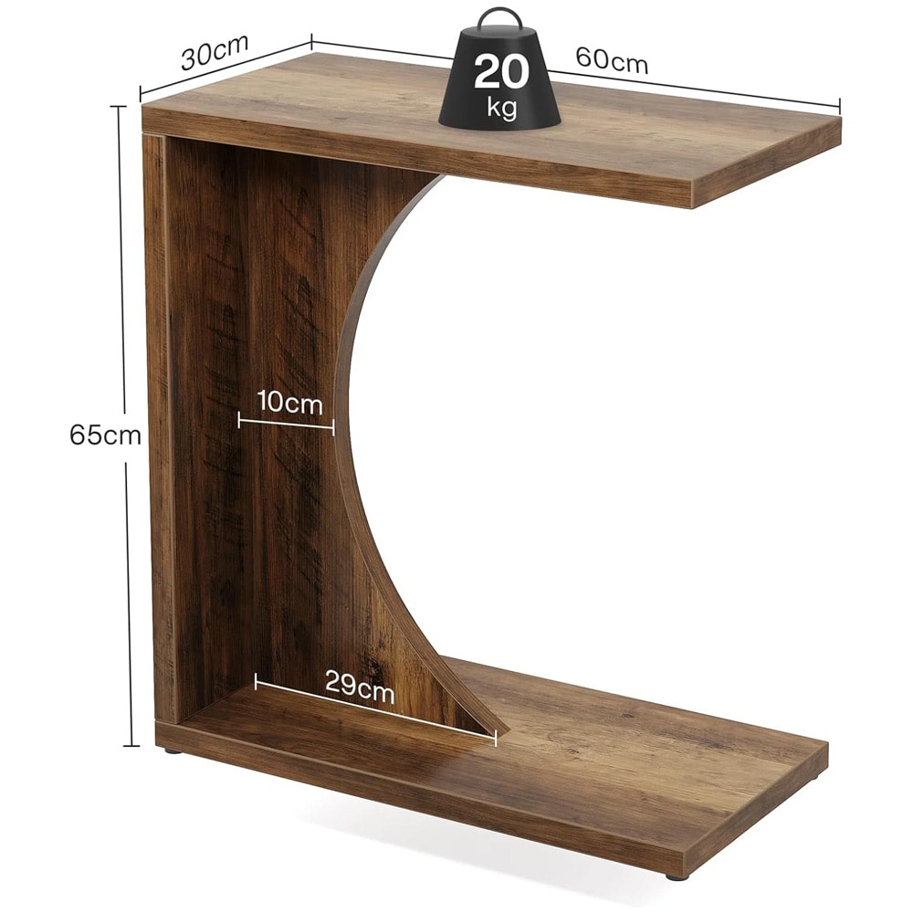 Sidebord i C-format 60 x 30 x 65 cm – Mørkebrun / Sofabord til bærbar PC / Sidebord ved sofaen