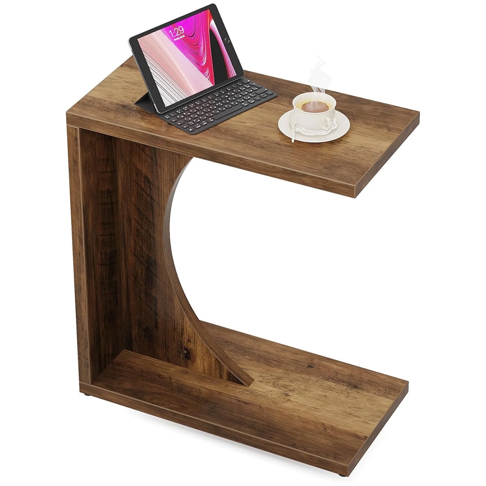 Sidebord i C-format 60 x 30 x 65 cm – Mørkebrun / Sofabord til bærbar PC / Sidebord ved sofaen