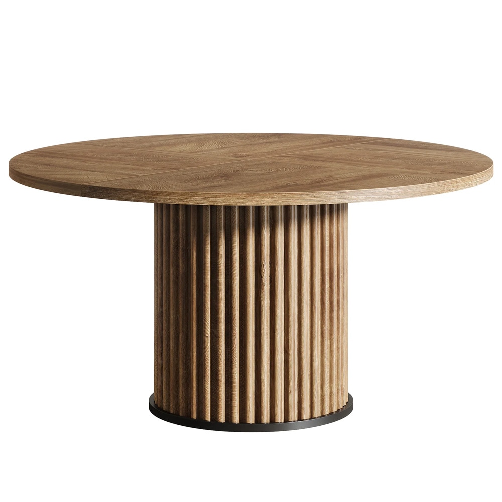Rundt spisebord med riflet metallunderstell, Ø 120 cm – Brunt / Bord med søyler / Rundt kjøkkenbord
