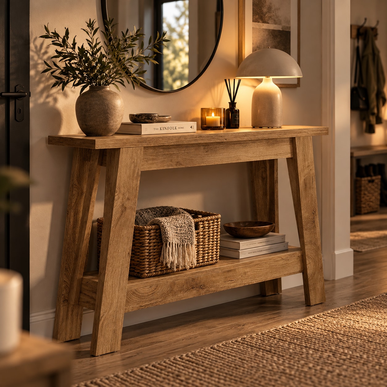 Konsollbord med 2 hyller, 105 cm / Avlastningsbord til gangen / Smal bord bak sofaen