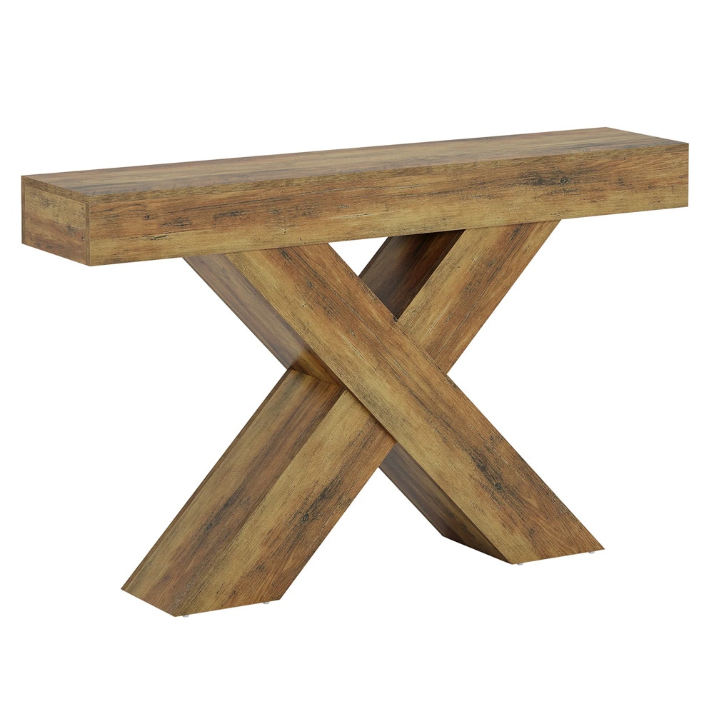 Smalt sidebord med X-formede ben, 140 cm – Rustikk brun / Sidebord / Sofasidebord