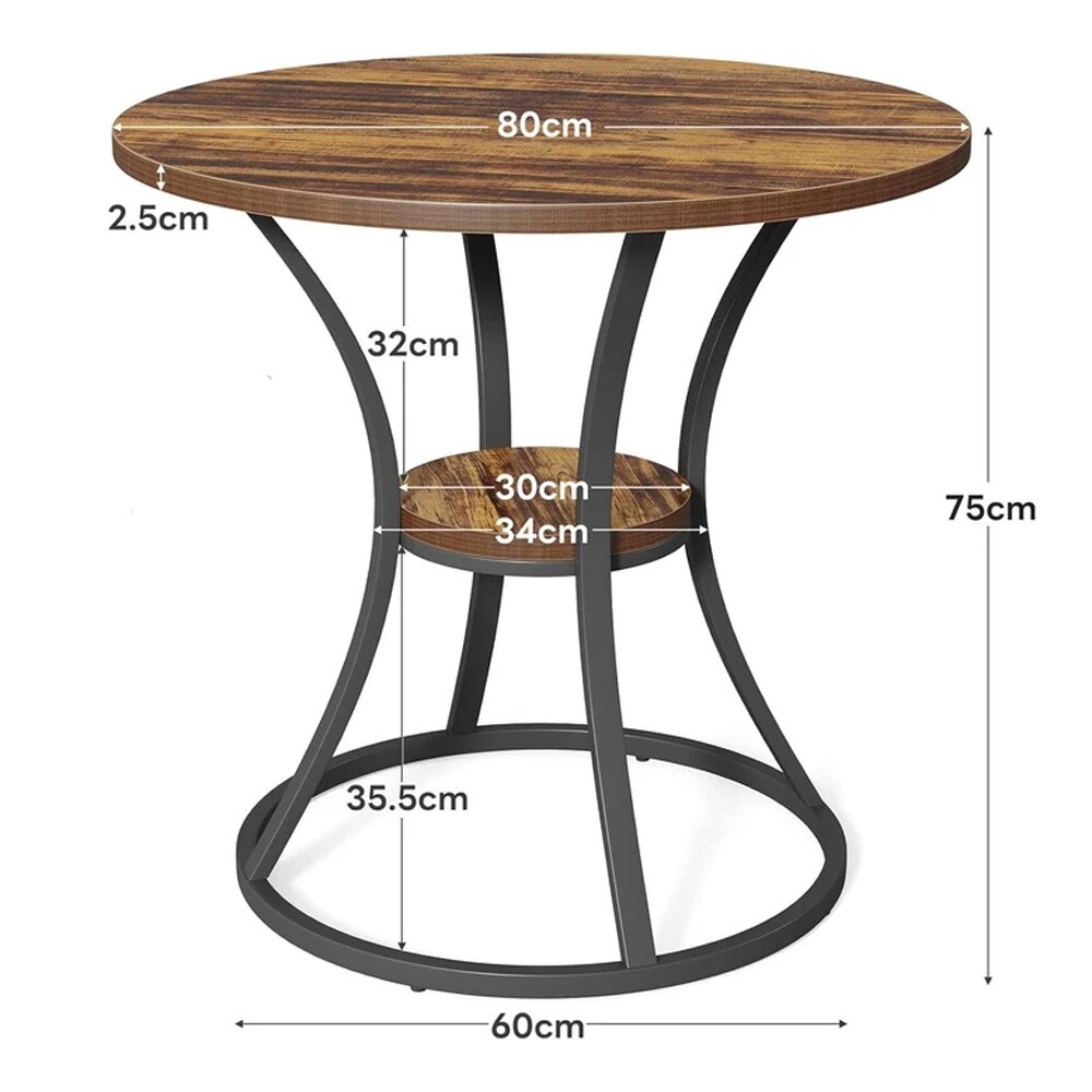 Rundt spisebord med oppbevaringshylle, Ø 80 cm – Brun / Kjøkkenbord med hylle / Lite spisebord
