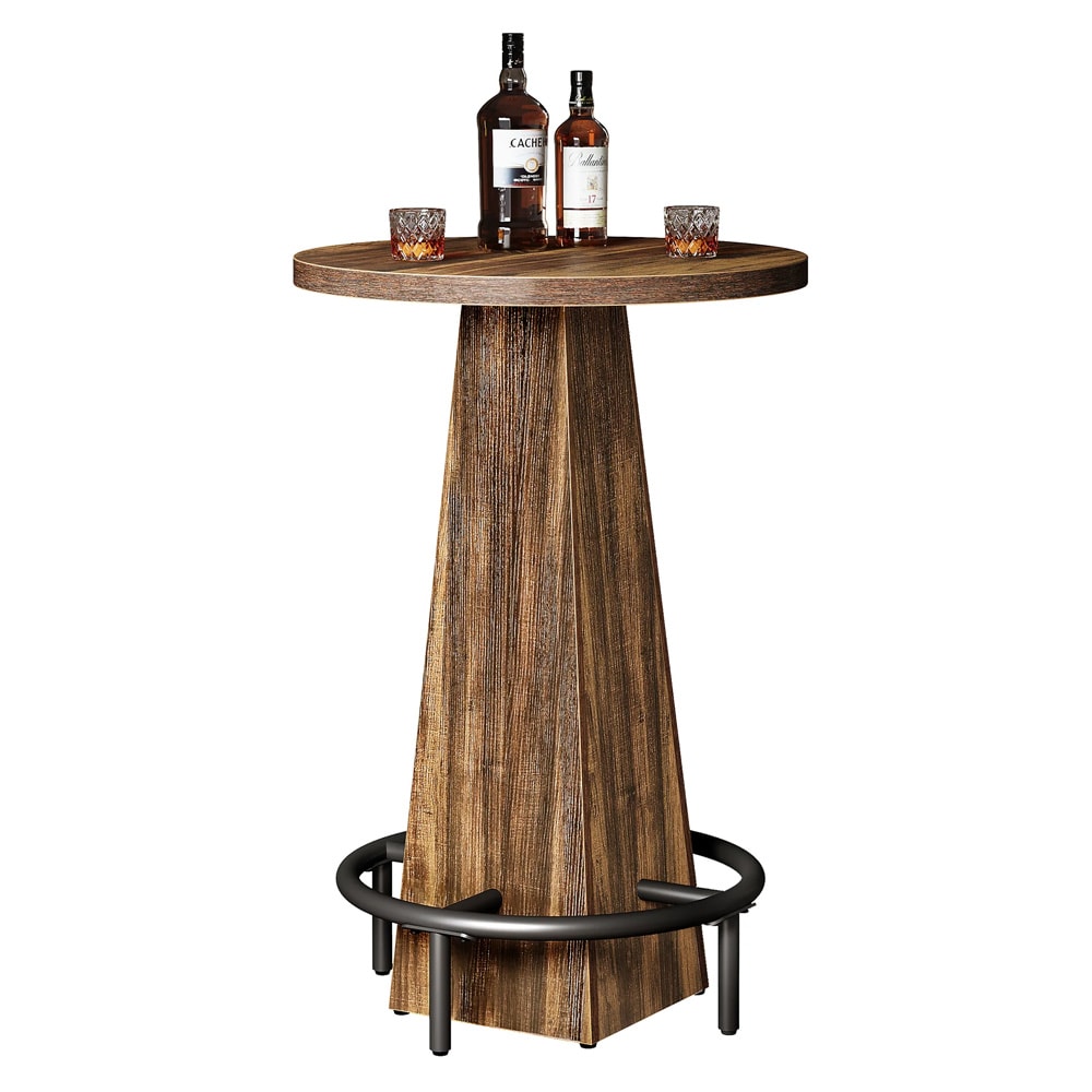 Rundt barbord med fotstøtte, Ø 60 cm – Rustikk brun / Høyt bistrobord / Rundt cocktailbord