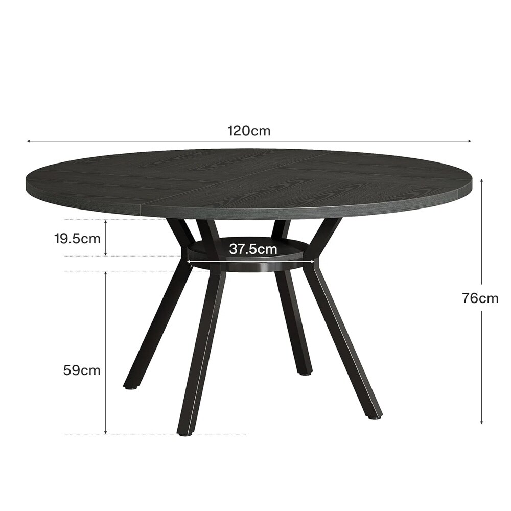 Rundt spisebord med hylle, Ø 120 cm – Svart / Kjøkkenbord med oppbevaringsplass / Rundt spisebord