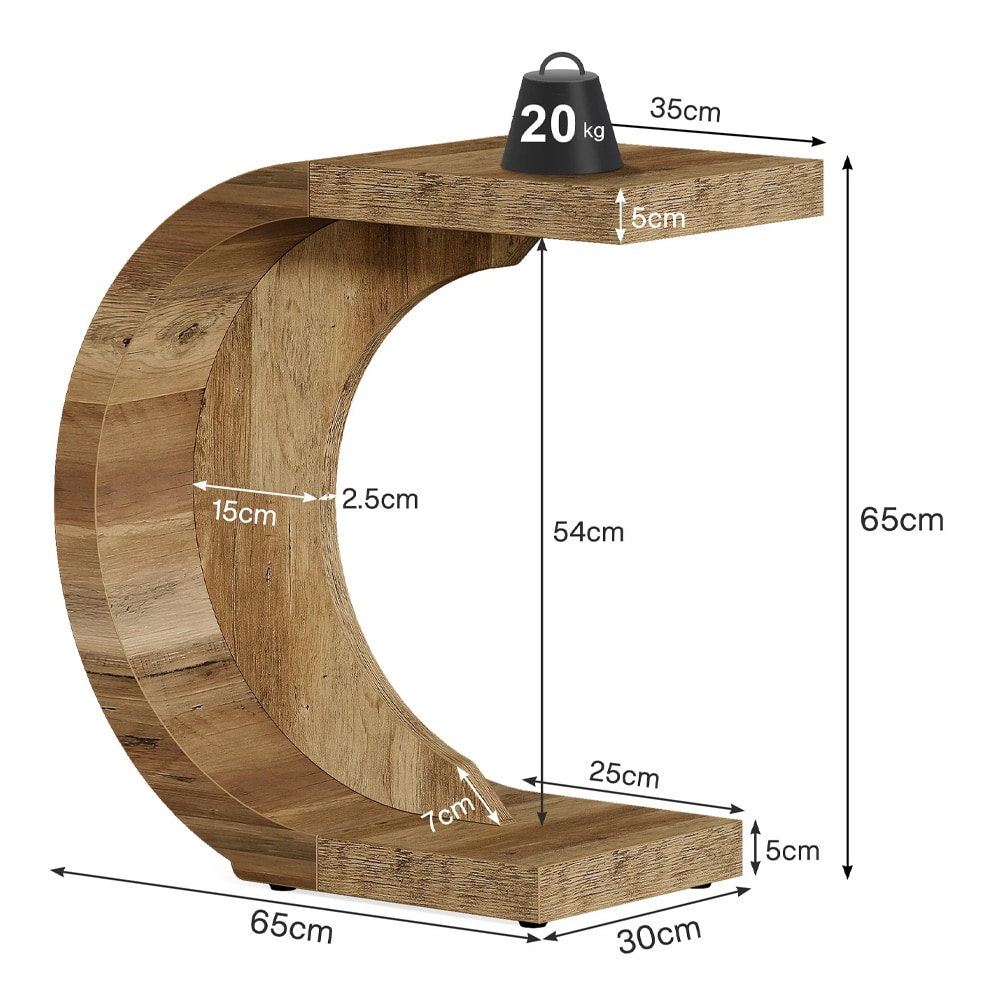 Sidebord i tre i C-format – Brunt / Sofa-bord til bærbar PC / Avlastningsbord ved sofaen og sengen