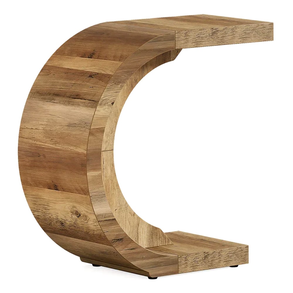 Sidebord i tre i C-format – Brunt / Sofa-bord til bærbar PC / Avlastningsbord ved sofaen og sengen