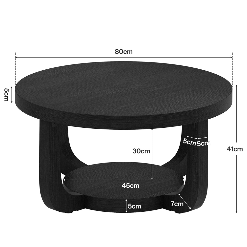 Rundt salongbord med hylle, Ø 80 cm – Svart / Rundt stuebord / Salongbord med oppbevaringsplass