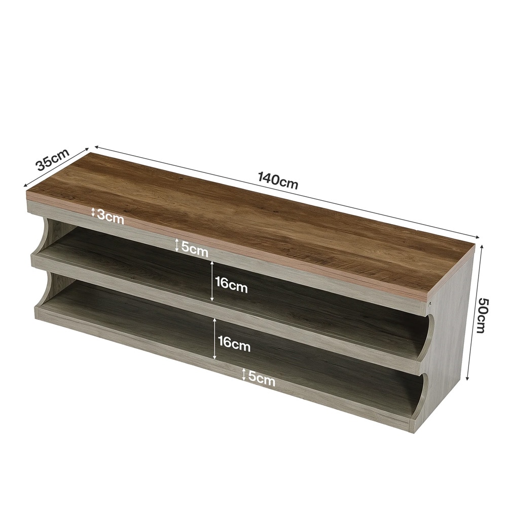 Skobänk med 3 hyller, 140 cm / Entrébänk med skoplass / Sittebenk med åpne hyller