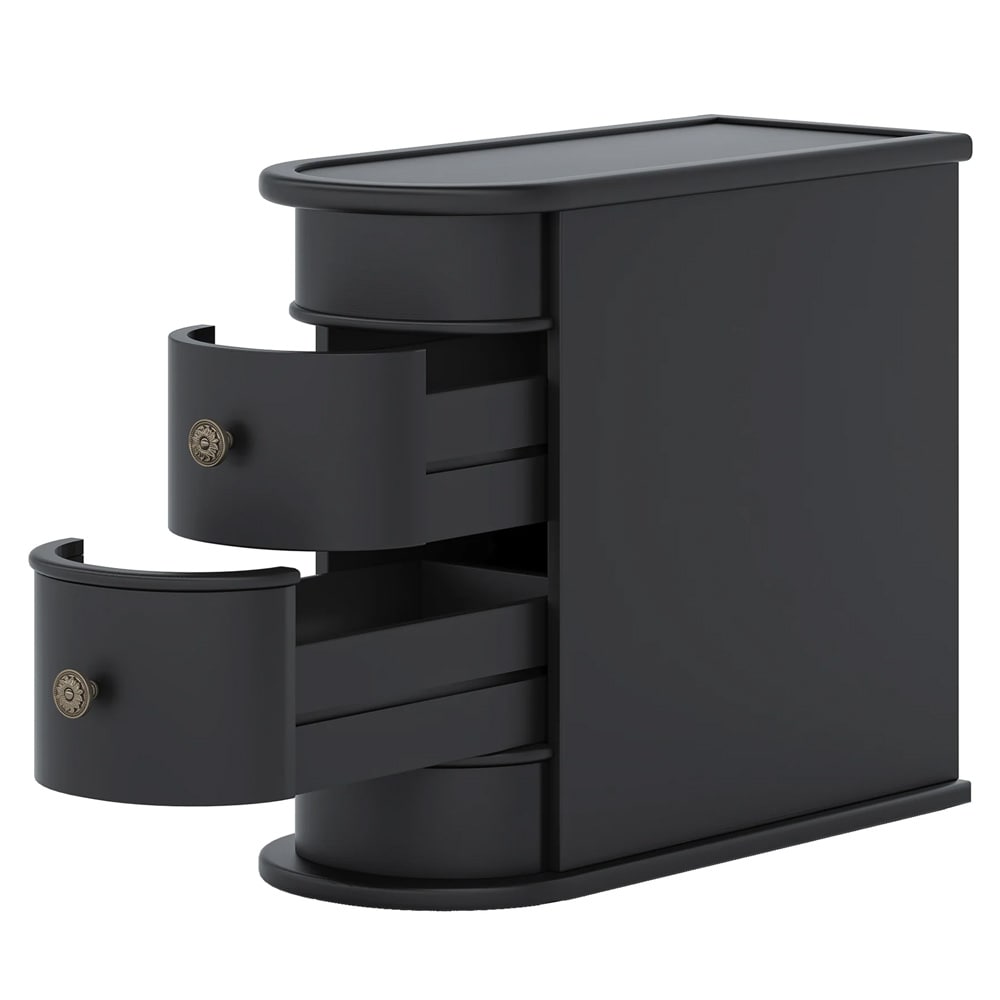Sidebord 60×27×60 cm med 2 skuffer / nattbord / smalt avlastningsbord – Svart