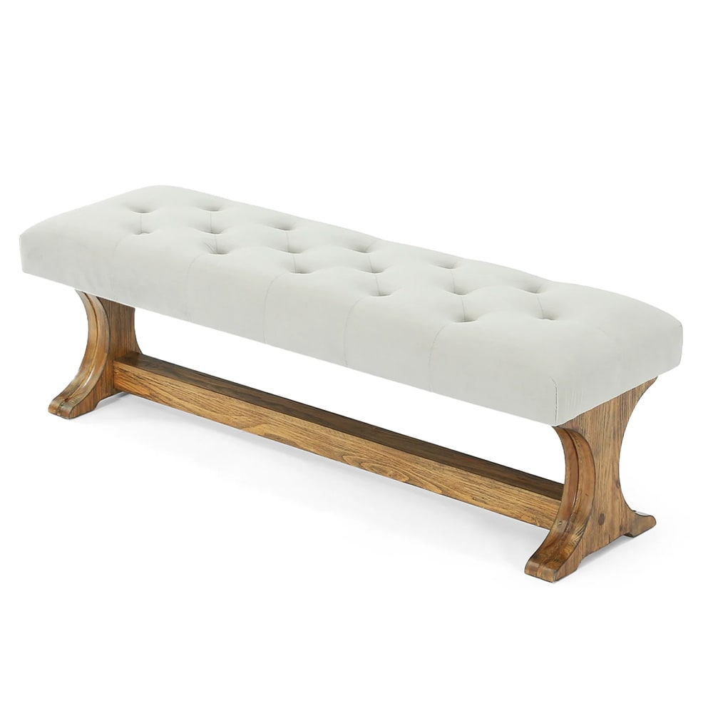 Sittebenk 140×40×45 cm med polstret sete / sengebenk / entrébenk – Gråbeige/natur