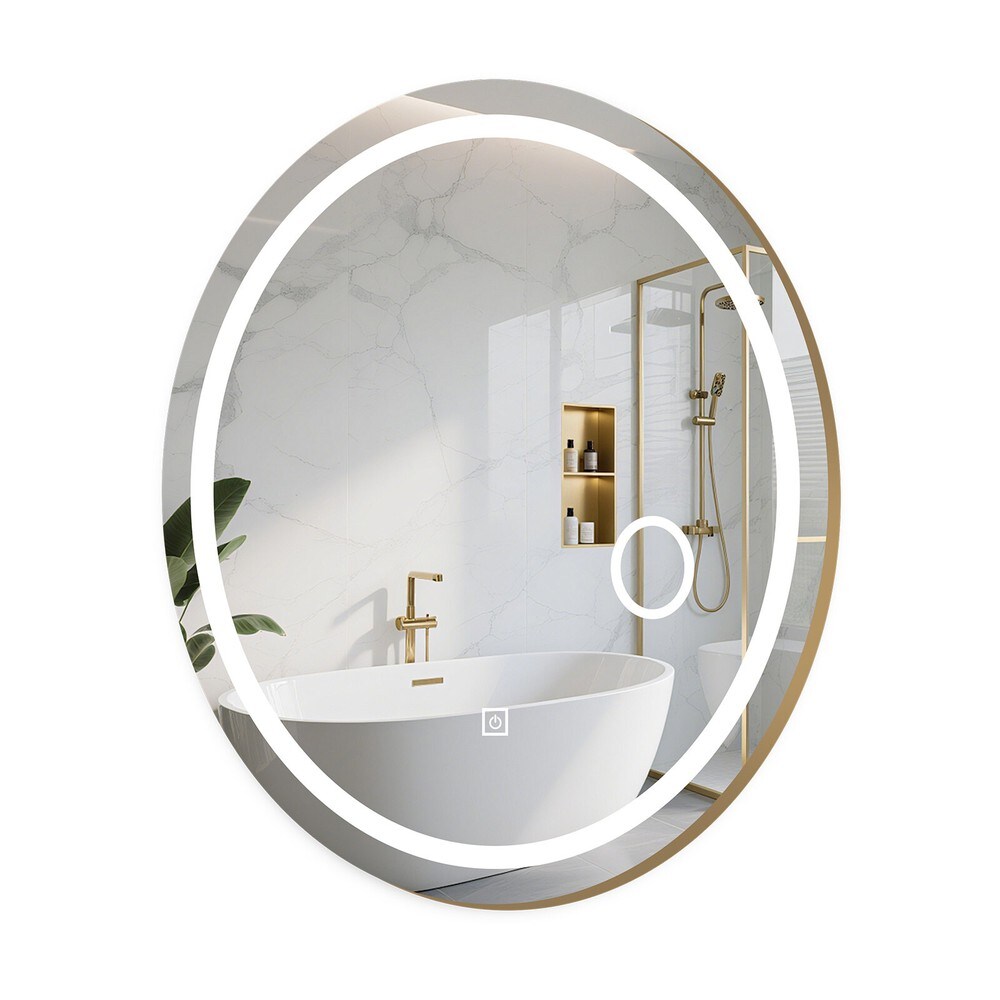 Oval badespeil med LED-belysning, 60 x 50 cm, dimbar – Gull / Veggspeil med lys / Sminkespeil