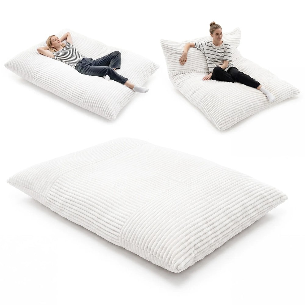 Sovesofa/sittepute som kan brukes som seng, med vaskbart manchester-trekk – Beige / Gulvpute / Liggepute