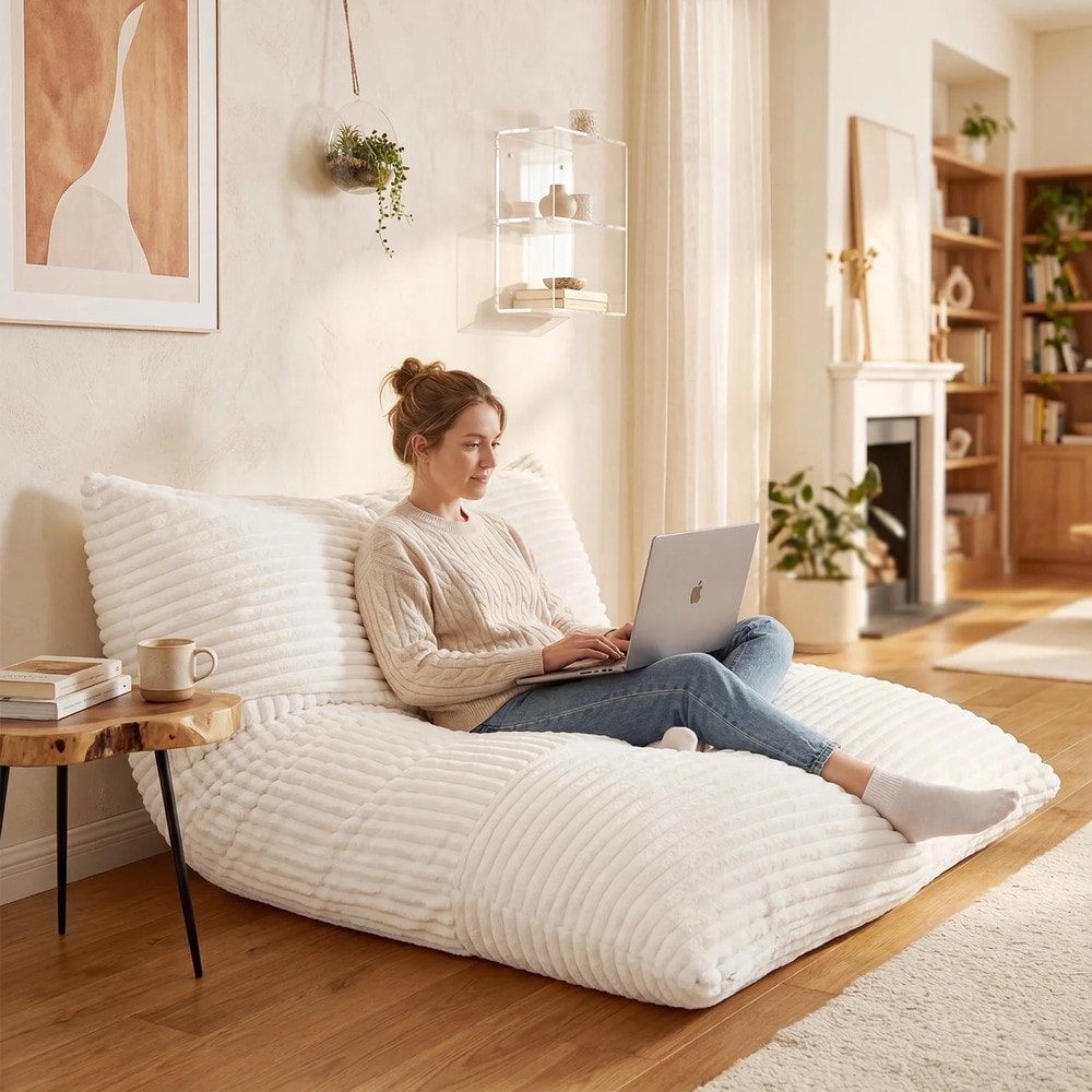 Sovesofa/sittepute som kan brukes som seng, med vaskbart manchester-trekk – Beige / Gulvpute / Liggepute
