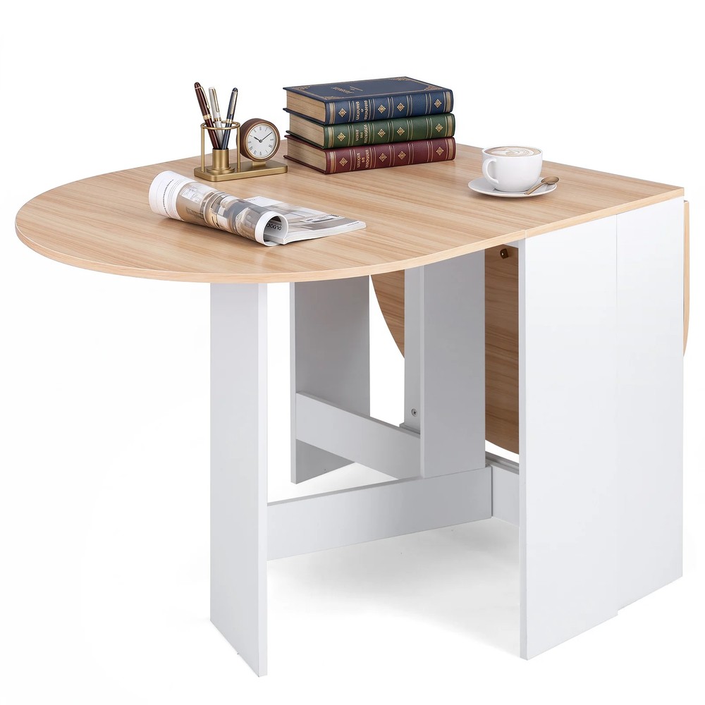 Sammenleggbart ovalt bord for 4–7 personer, 163 x 80 cm – Natur/Hvit / Klappbord / Bord med uttrekkbar fløy