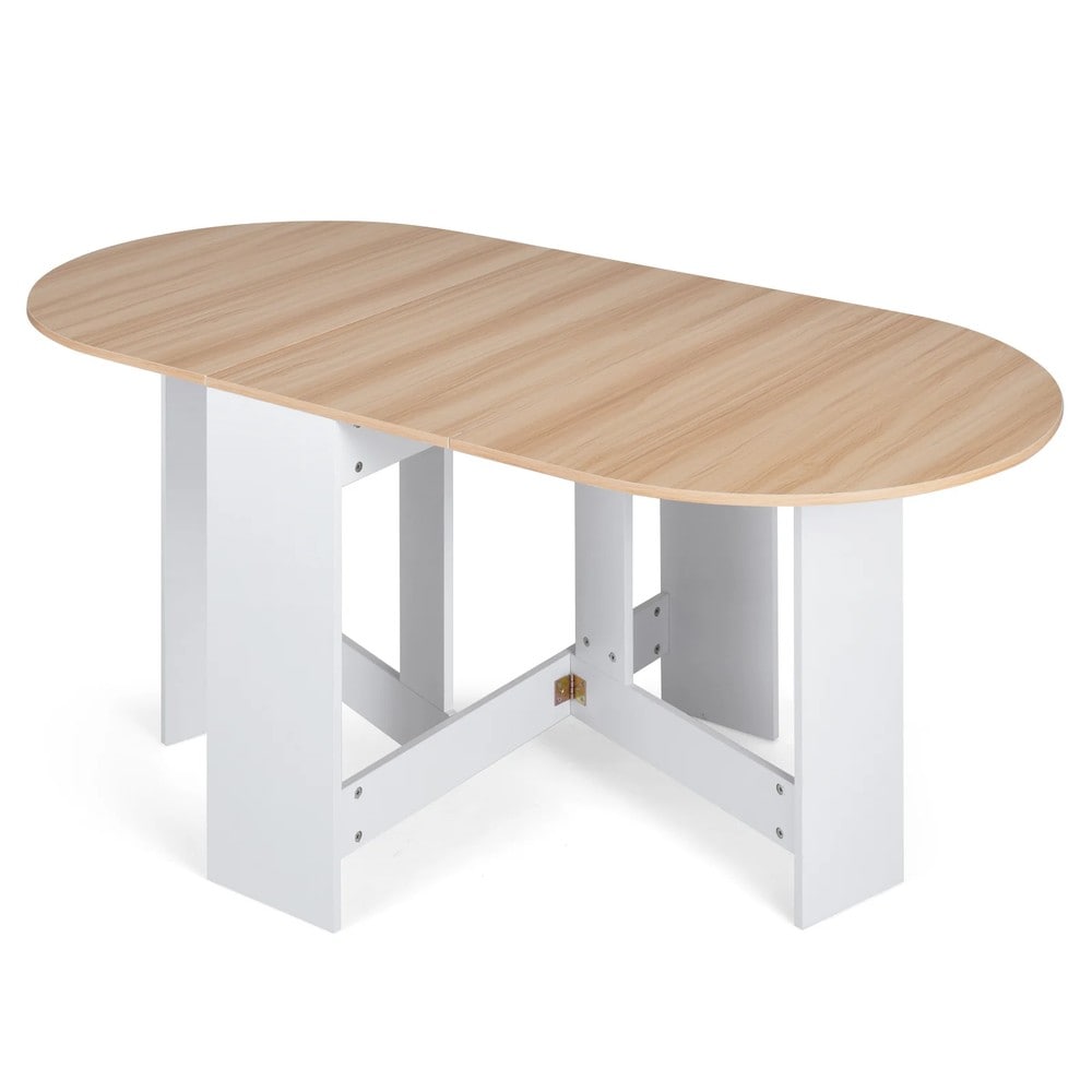 Sammenleggbart ovalt bord for 4–7 personer, 163 x 80 cm – Natur/Hvit / Klappbord / Bord med uttrekkbar fløy