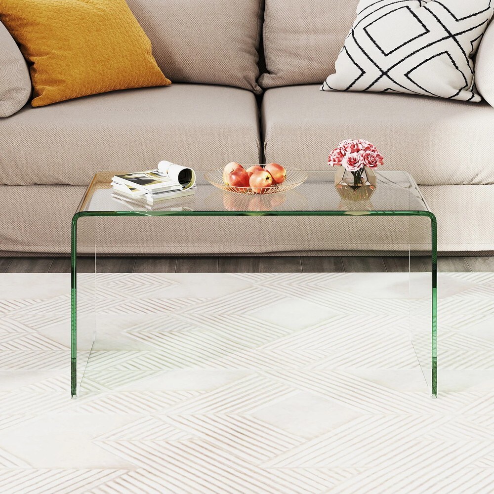 U-formet sidebord i herdet glass 81,5 x 42 x 40 cm – Gjennomsiktig / Glassbord / Sofa-bord i glass