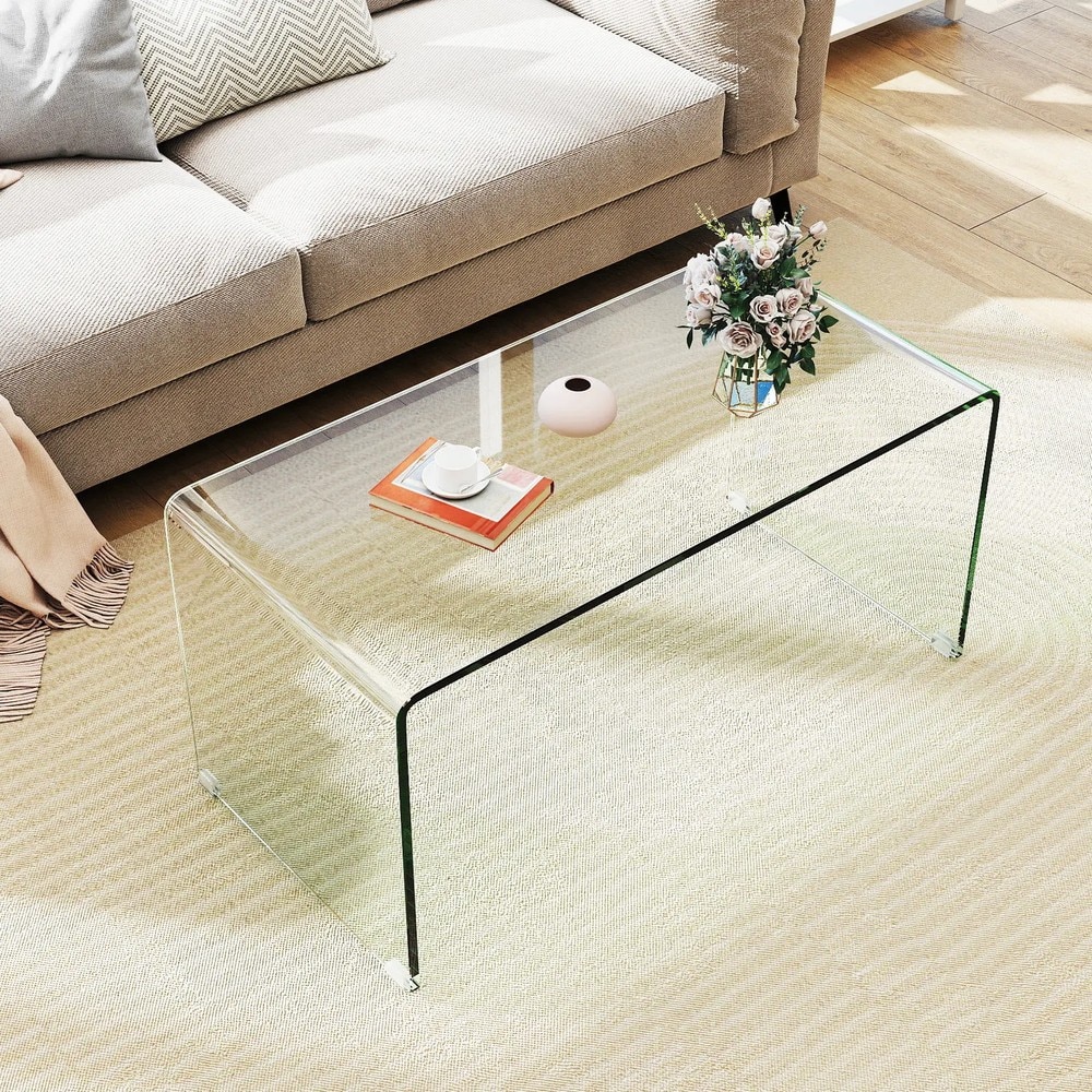 U-formet sidebord i herdet glass 81,5 x 42 x 40 cm – Gjennomsiktig / Glassbord / Sofa-bord i glass