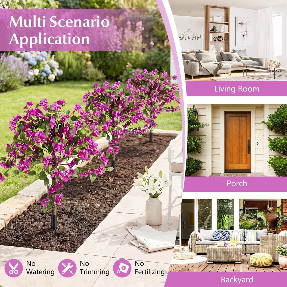 Kunstig bougainvillea med jordspyd, 2-pakning / Dekorativ kunstplante / Kunstig blomstertre